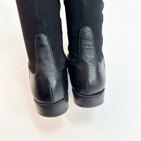 Stuart Weitzman 5050 Knee High Boots Black Leather Pull On Lug Sole Size 7.5 - Picture 6 of 14